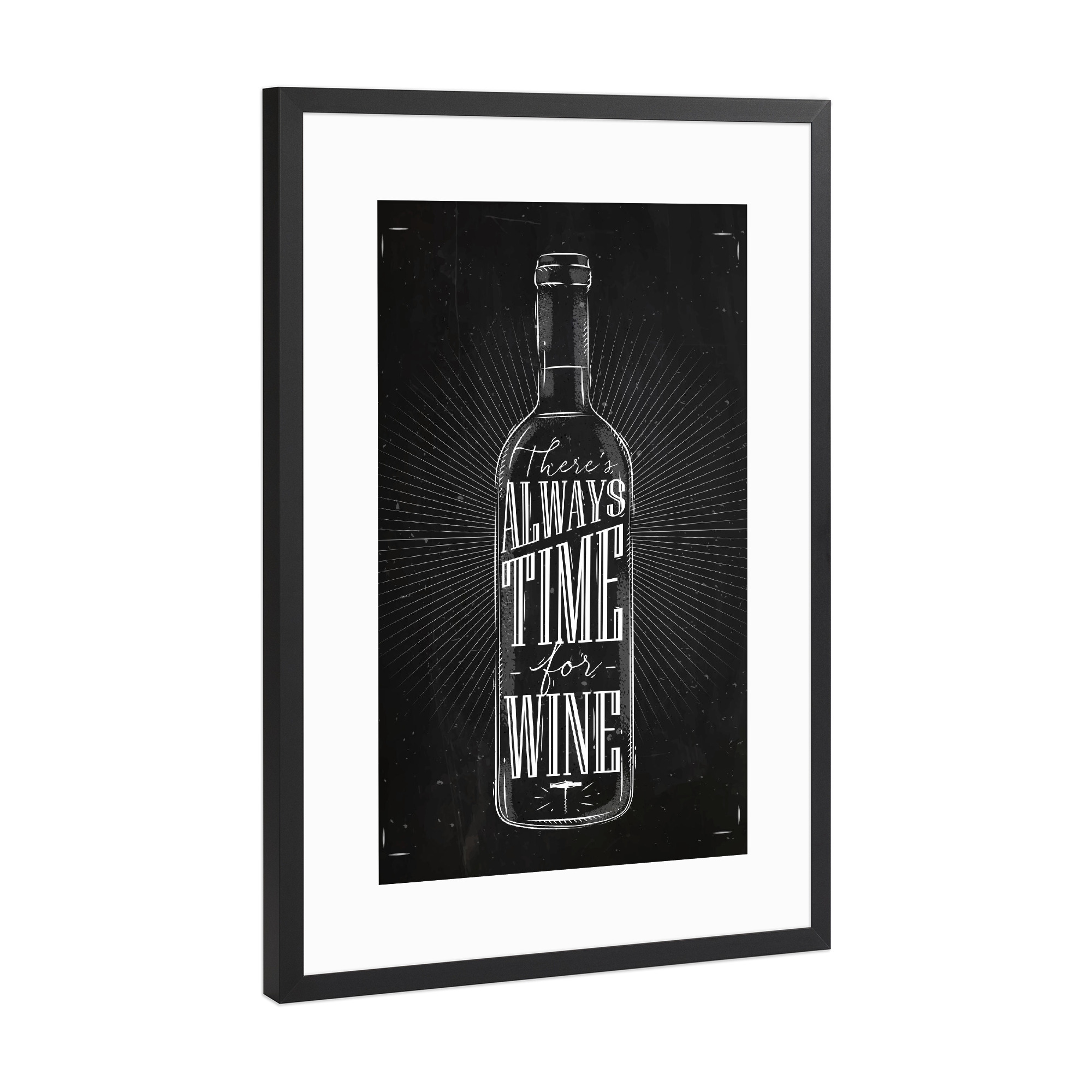 Poster mit Rahmen Schwarz (Metallic) "Weinflasche" artboxONE - Essen & Trinken,Schwarzweiß