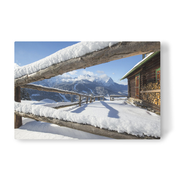 Leinwandbild "Zugspitzblick an der Eckenhütte" artboxONE - Natur - Garmisch-partenkirchen,Bayern,Berge,Alpen,Winter,Eckenhütte,Schnee