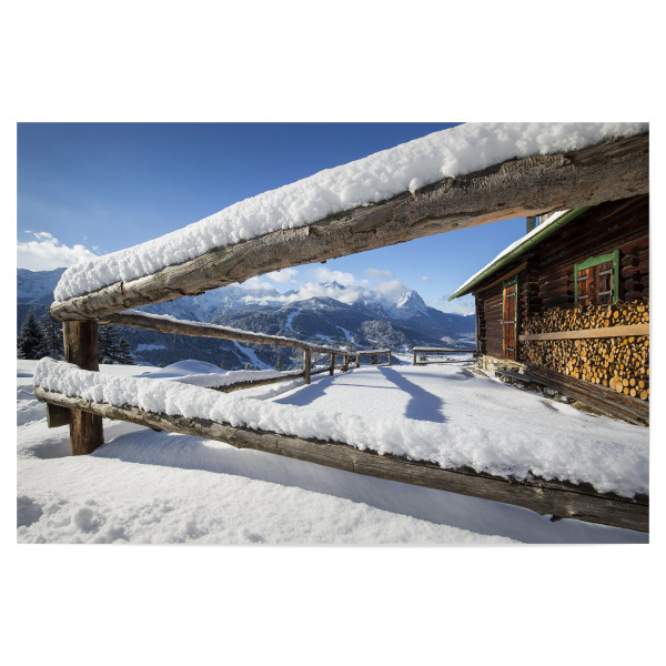 Poster "Zugspitzblick an der Eckenhütte" artboxONE - Natur - Garmisch-partenkirchen,Bayern,Berge,Alpen,Winter,Eckenhütte,Schnee