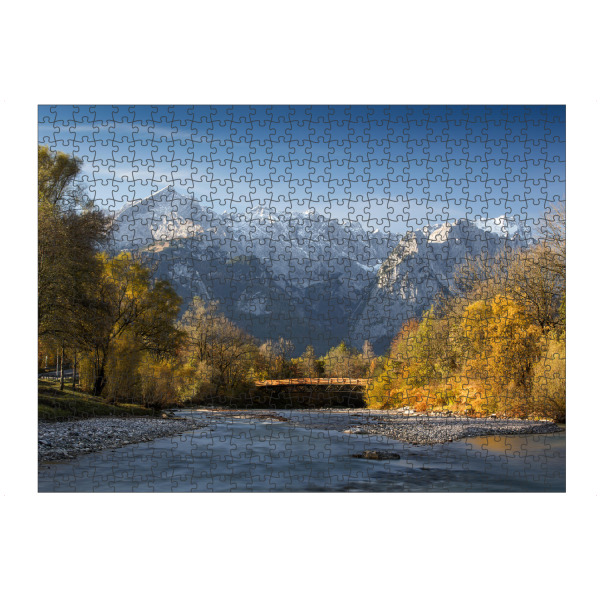Puzzle Ravensburger "Herbststimmung an der Loisach" artboxONE - Natur - Loisach,Zugspitze,Bayern,Alpen,Berge,Ruhe,Idylle,Wasser,Fluss,Bach,Bäume