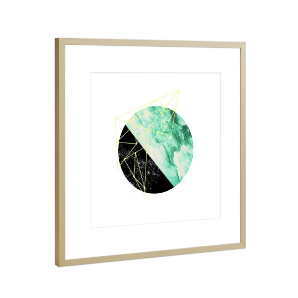 Poster mit Rahmen Gold "Green moon" artboxONE - Abstrakt,Geometrie,Galaxy - Grün,Geometrie,Abstrakt,Mond,Formen,Himmelskörper,Erdoberfläche,Universum