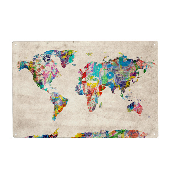 Holzbild "World map music 9" artboxONE - Typografie,Reise,Abstrakt,Musik,Kartografie