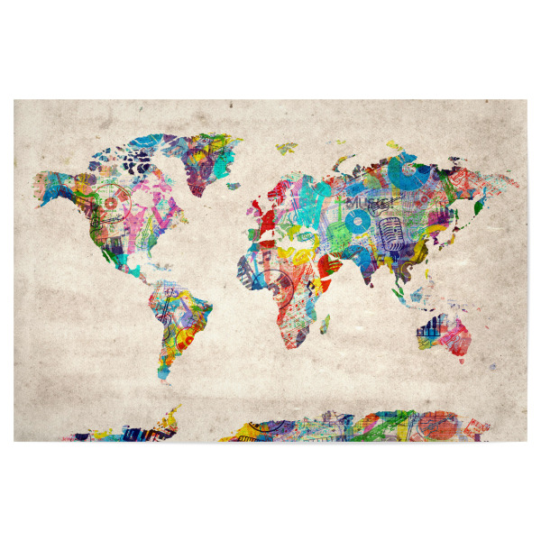 Poster 30x20 cm "World map music 9" artboxONE - Typografie,Reise,Abstrakt,Musik,Kartografie