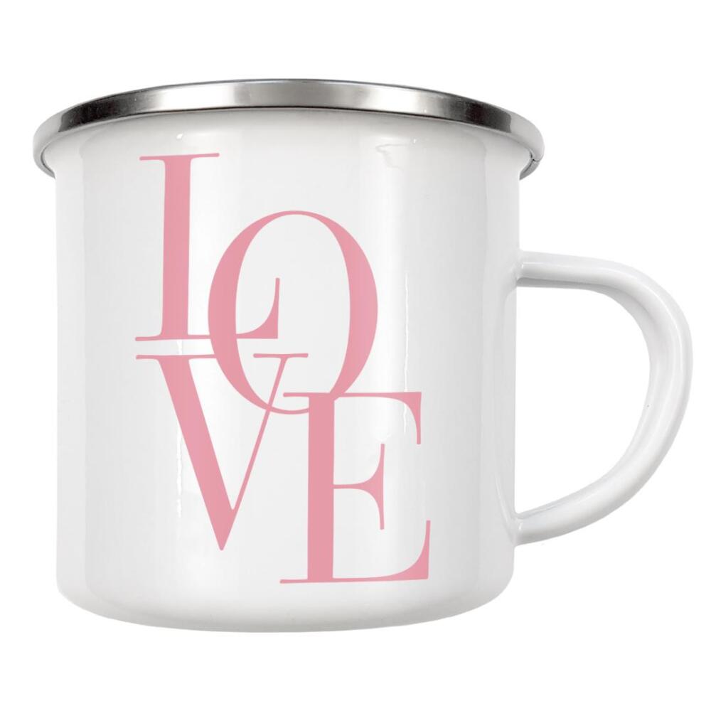 Emaille Tasse "LOVE in pink" artboxONE - Typografie,Liebe - Liebe,Typo,Typografie,Boho,Buchstaben,Zuneigung,Paar,Beziehung,Pink