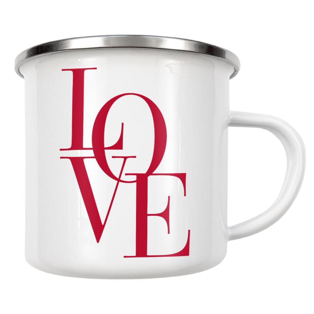 Emaille Tasse "LOVE red" artboxONE - Typografie,Liebe - Liebe,Typo,Typografie,Beige,Boho,Buchstaben,Zuneigung,Paar,Beziehung