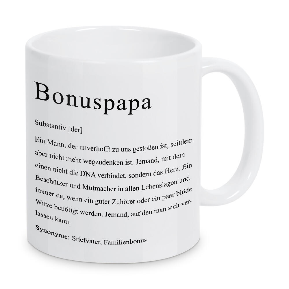 Tasse "Bonuspapa" artboxONE - Typografie,Für Papa - Bonuspapa,Papa,Vater,Vatertag,Definition,Typo,Typografie,Minimalistisch,Schwarzweiß