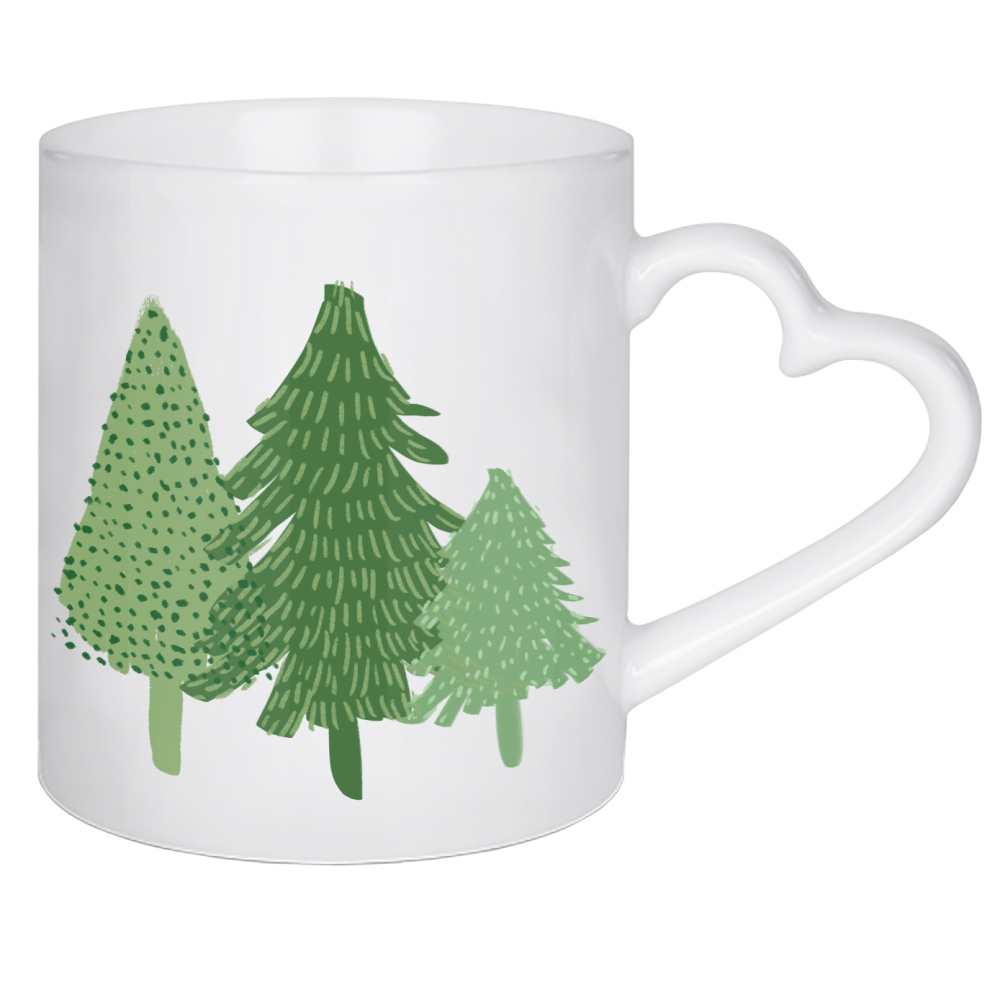Herztasse "3 Tännchen" artboxONE - Natur,Weihnachten - Tännchen,Weihnachten,Fest,Weihnachtsbäume,Grün,Natur,Wald,Bäume