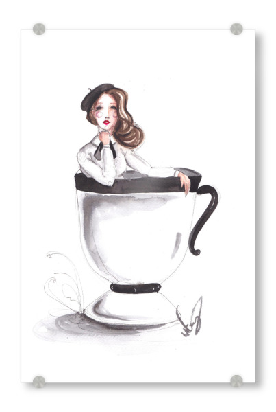 Acrylglasbild "Coffee Bath" artboxONE - Schwarzweiß,Fashion - Kaffee,Teetasse,Mode,Mode illustration,Mode,Morgen