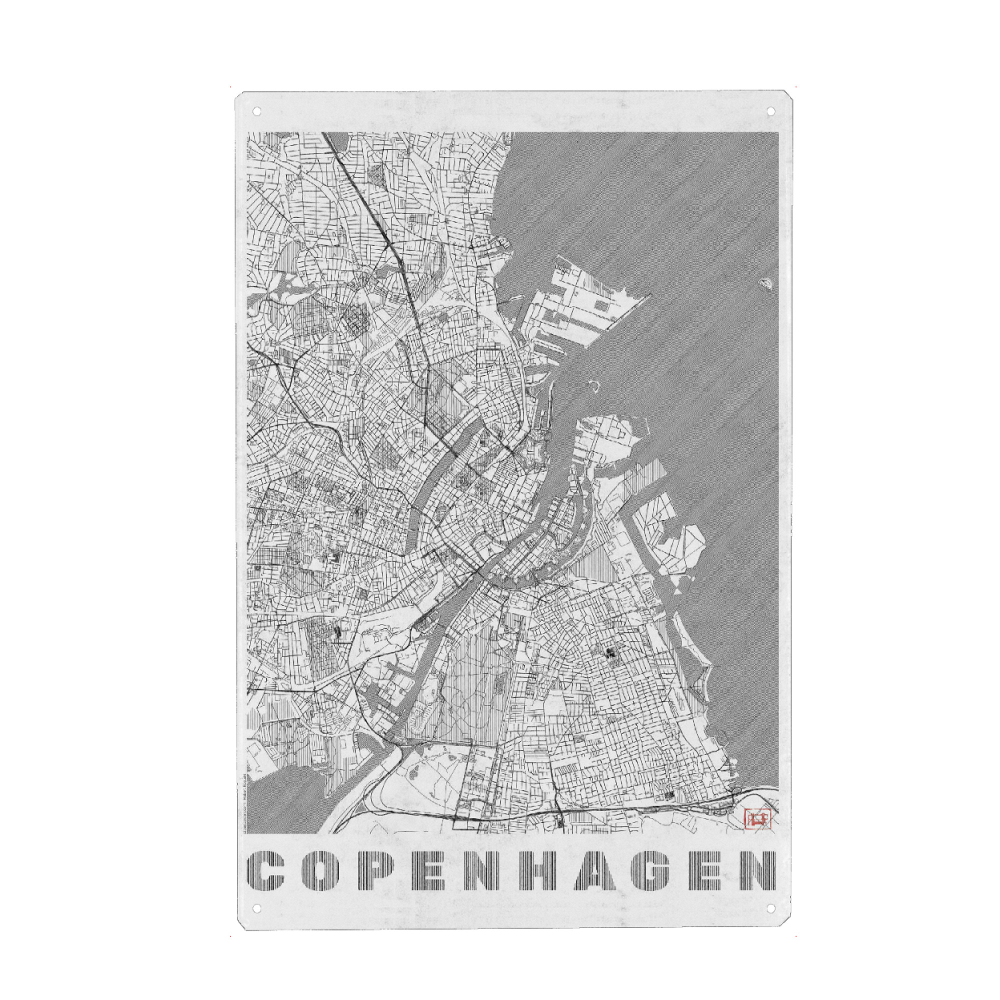 Holzbild "Kopenhagen, Dänemark 2" artboxONE - Städte,Schwarzweiß,Städte / København,Kartografie