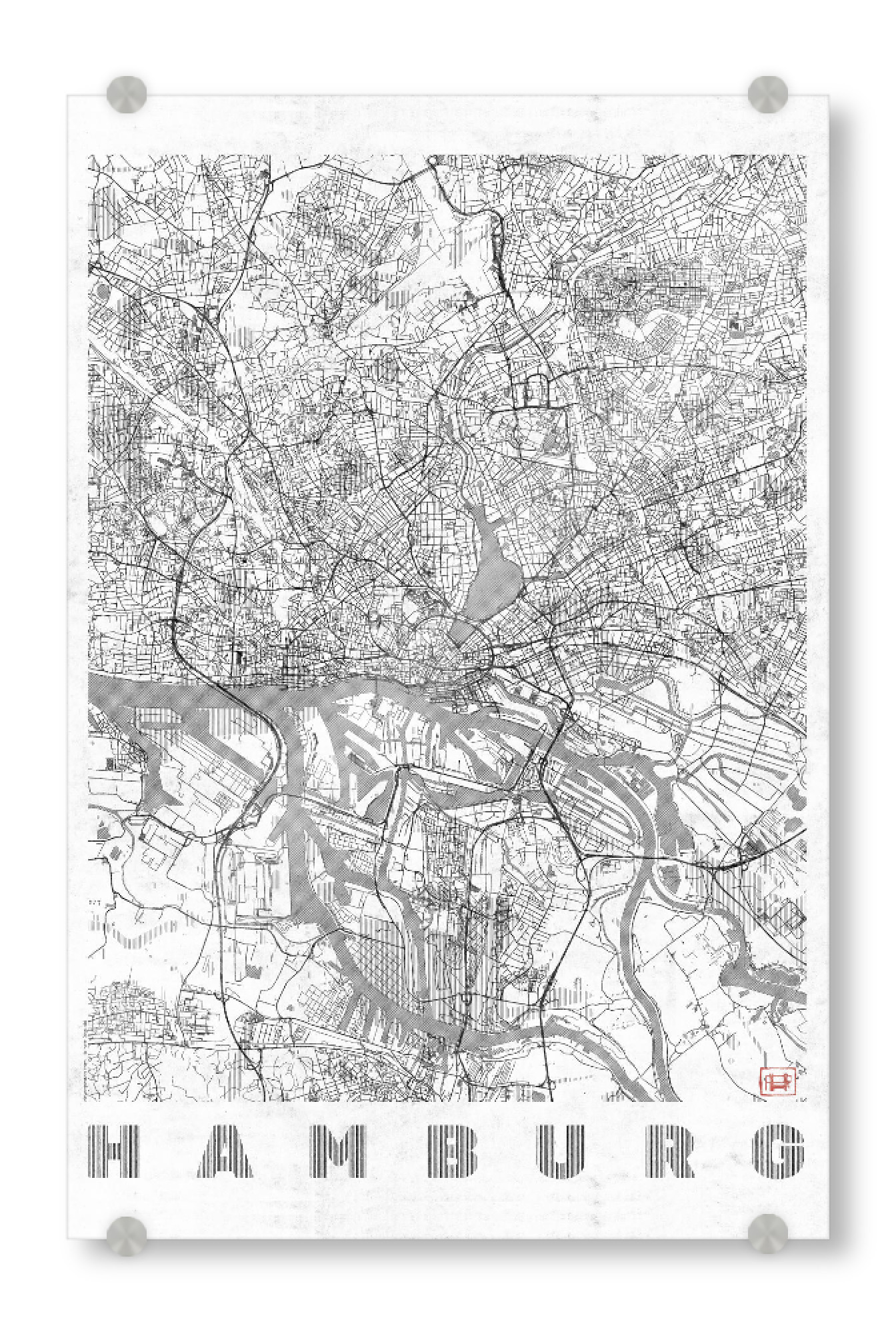 Acrylglasbild "Hamburg, Deutschland 2" artboxONE - Städte,Städte / Hamburg,Schwarzweiß,Kartografie