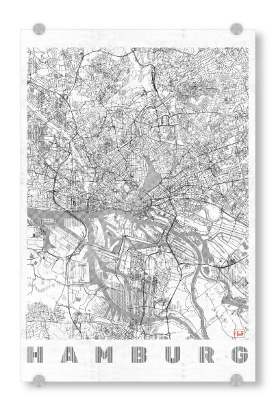 Acrylglasbild "Hamburg, Deutschland 2" artboxONE - Städte,Städte / Hamburg,Schwarzweiß,Kartografie