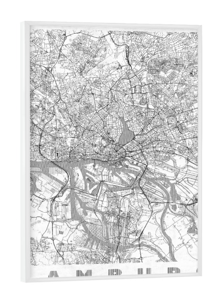 Poster mit weißem Rahmen "Hamburg, Deutschland 2" artboxONE - Städte,Städte / Hamburg,Schwarzweiß,Kartografie