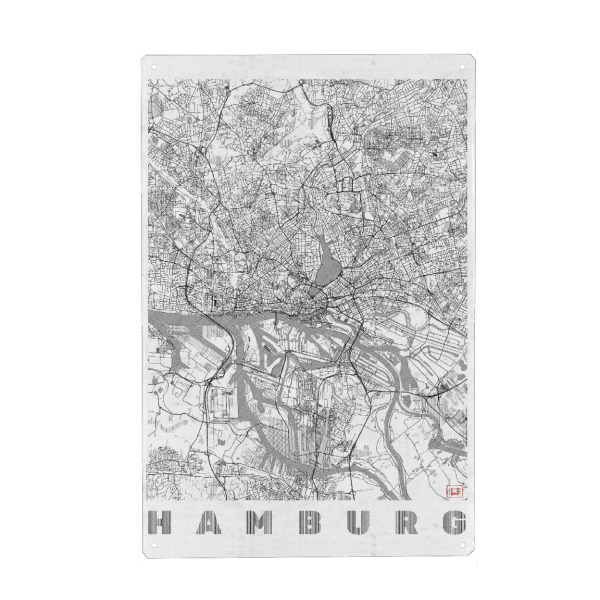 Holzbild "Hamburg, Deutschland 2" artboxONE - Städte,Städte / Hamburg,Schwarzweiß,Kartografie
