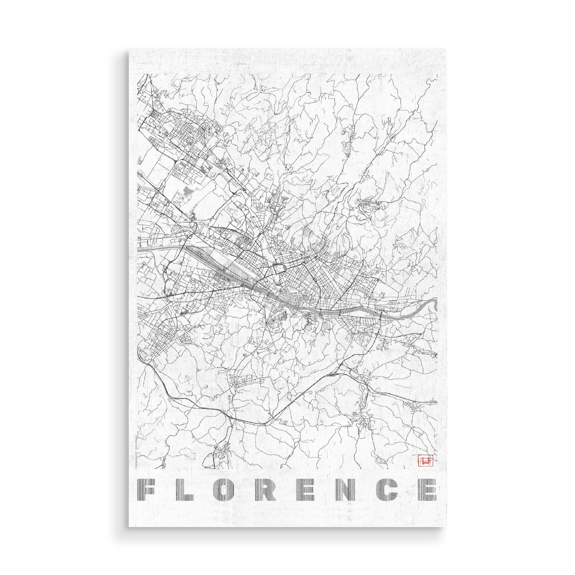 Holzbild "Florence, Italien" artboxONE - Städte,Schwarzweiß,Kartografie - Karte,Stadt,Straße,Plakat,Plan,Map,Street,Florence,Italien