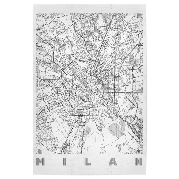 Poster 30x20 cm "Milan, Italien" artboxONE - Städte,Schwarzweiß,Architektur,Kartografie - Karte,Stadt,Straße,Plakat,Plan,Map,Street,Milan,Italien