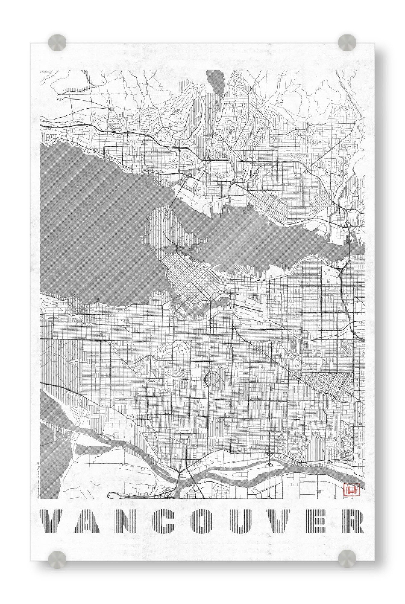 Acrylglasbild "Vancouver, Kanada 2" artboxONE - Städte,Schwarzweiß,Kartografie - Karte,Stadt,Straße,Plakat,Plan,Map,Street,Vancouver,Kanada