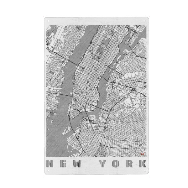 Metall Poster "New York, USA 2" artboxONE - Städte,Städte / New York,Schwarzweiß,Kartografie - Karte,Stadt,Straße,Plakat,Plan,Map,Street,New york,Usa