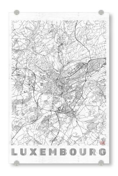 Acrylglasbild "Luxemburg" artboxONE - Städte,Schwarzweiß,Kartografie - Karte,Stadt,Straße,Plakat,Plan,Map,Street,Luxemburg