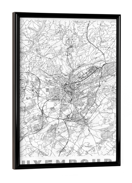 Poster mit schwarzem Rahmen "Luxemburg" artboxONE - Städte,Schwarzweiß,Kartografie - Karte,Stadt,Straße,Plakat,Plan,Map,Street,Luxemburg