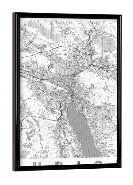 Poster mit schwarzem Rahmen "Zürich, Schweiz" artboxONE - Städte,Schwarzweiß,Städte / Zürich,Kartografie