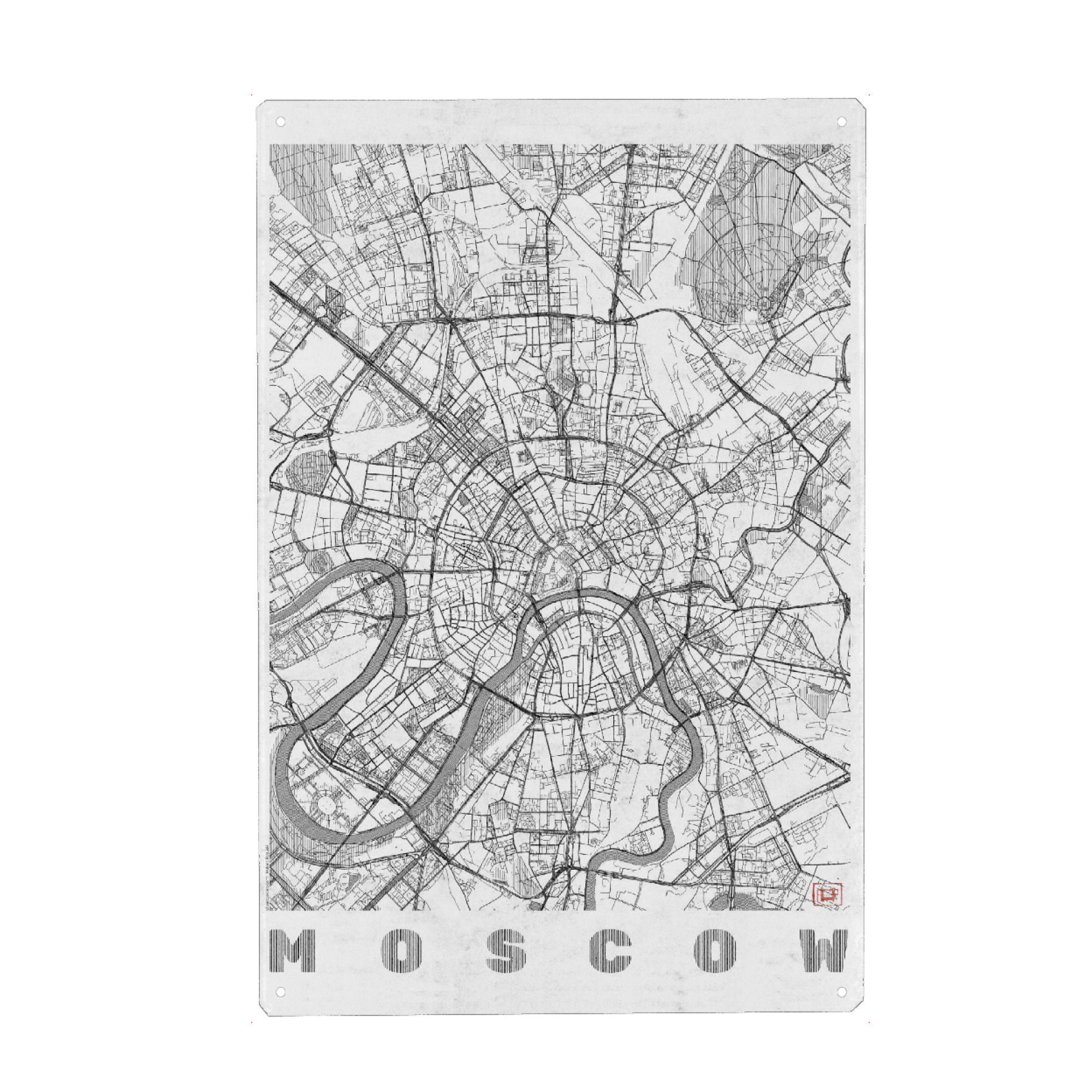 Metall Poster "Moskau, Russland 2" artboxONE - Städte,Schwarzweiß,Kartografie - Karte,Stadt,Straße,Plakat,Plan,Map,Street,Moskau,Russland