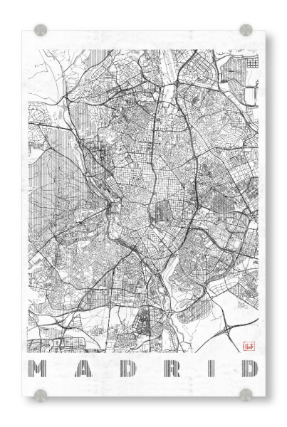 Acrylglasbild "Madrid, Spanien" artboxONE - Städte,Schwarzweiß,Architektur,Kartografie - Karte,Stadt,Straße,Plakat,Plan,Map,Street,Madrid,Spanien