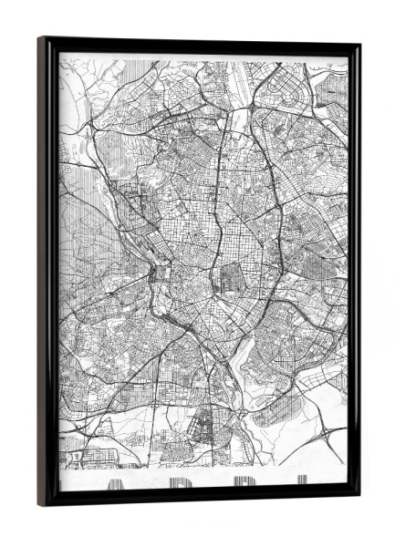 Poster mit schwarzem Rahmen "Madrid, Spanien" artboxONE - Städte,Schwarzweiß,Architektur,Kartografie