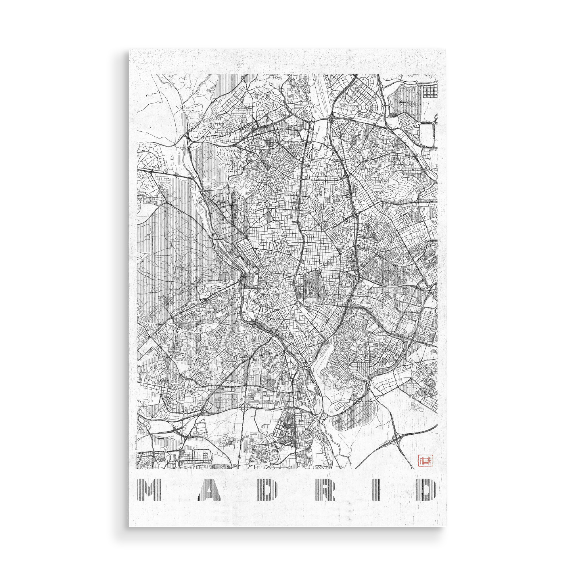 Holzbild "Madrid, Spanien" artboxONE - Städte,Schwarzweiß,Architektur,Kartografie - Karte,Stadt,Straße,Plakat,Plan,Map,Street,Madrid,Spanien