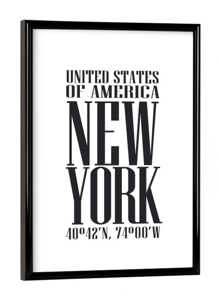 Poster mit schwarzem Rahmen "New York Poster" artboxONE - Städte / New York,Typografie,Schwarzweiß,Fashion