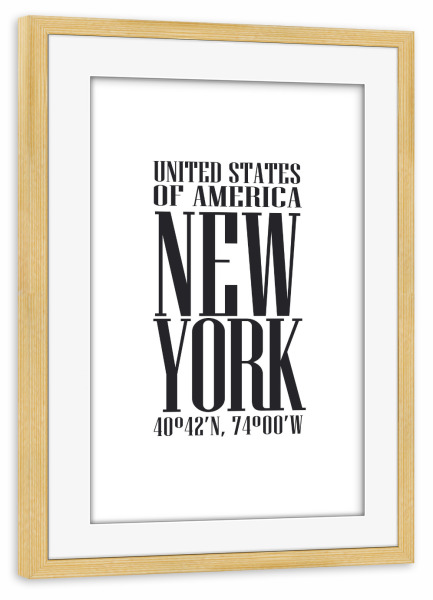 Poster mit Rahmen kiefer "New York Poster" artboxONE - Städte / New York,Typografie,Schwarzweiß,Fashion