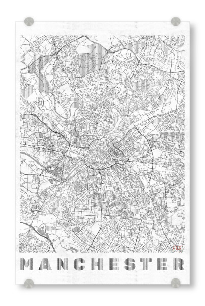 Acrylglasbild "Manchester, Großbritannien 2" artboxONE - Städte,Schwarzweiß,Kartografie