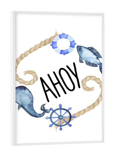 Poster mit weißem Rahmen "Ahoy Print" artboxONE - Für Kinder,Schwarzweiß