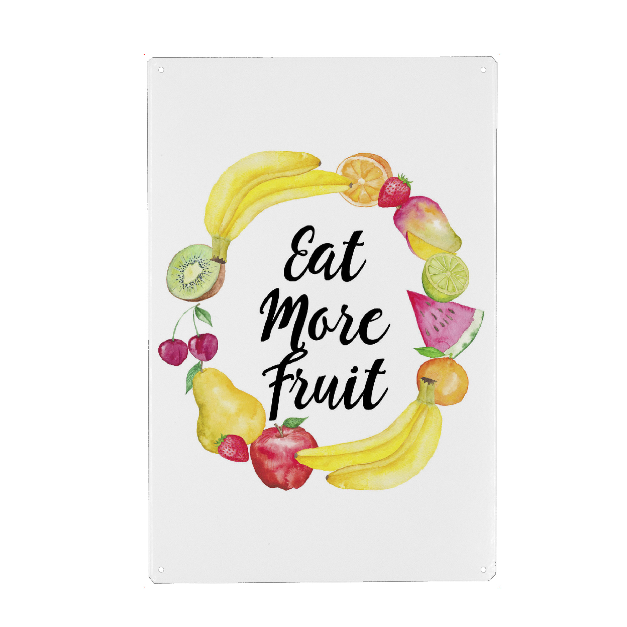 Metall Poster "Eat More Fruit Print" artboxONE - Typografie,Natur,Für Kinder,Essen & Trinken,Schwarzweiß