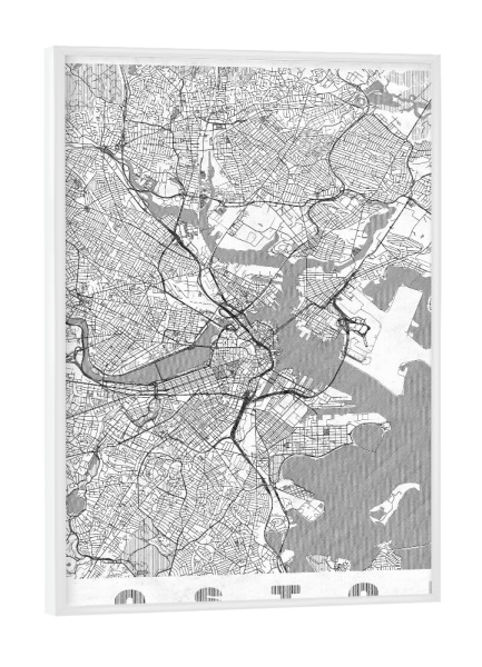 Poster mit weißem Rahmen "Boston, USA 2" artboxONE - Städte,Schwarzweiß,Städte / Boston,Kartografie