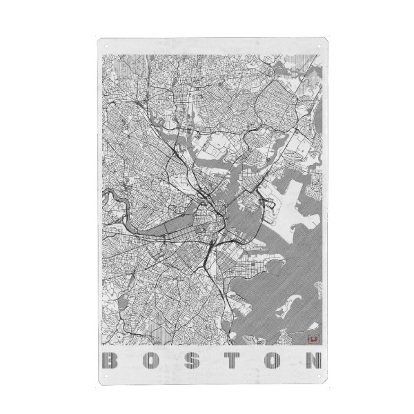 Metall Poster "Boston, USA 2" artboxONE - Städte,Schwarzweiß,Städte / Boston,Kartografie - Karte,Stadt,Straße,Plakat,Plan,Map,Street,Boston,Usa