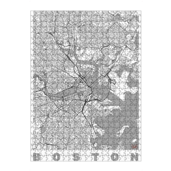 Puzzle Ravensburger "Boston, USA 2" artboxONE - Städte,Schwarzweiß,Städte / Boston,Kartografie - Karte,Stadt,Straße,Plakat,Plan,Map,Street,Boston,Usa