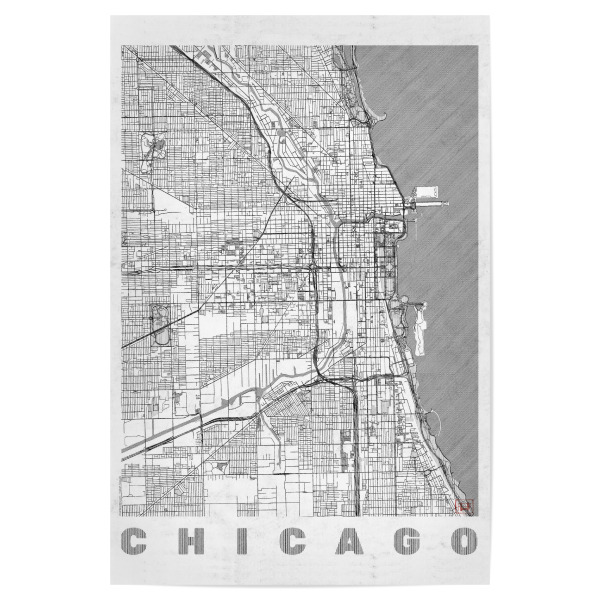 Poster 30x20 cm "Chicago, USA 2" artboxONE - Städte,Schwarzweiß,Städte / Chicago,Kartografie - Karte,Stadt,Straße,Plakat,Plan,Map,Street,Chicago,Usa