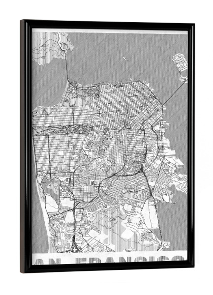 Poster mit schwarzem Rahmen "San Francisco, USA 2" artboxONE - Städte,Schwarzweiß,Städte / San Francisco,Kartografie