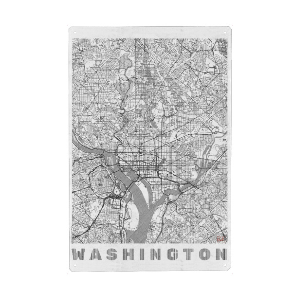 Holzbild "Washington, USA 2" artboxONE - Städte,Schwarzweiß,Städte / Washington,Kartografie - Karte,Stadt,Straße,Plakat,Plan,Map,Street,Washington,Usa