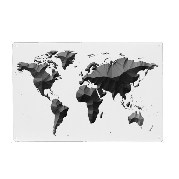 Holzbild "World Map Print" artboxONE - Typografie,Für Kinder,Abstrakt,Schwarzweiß,Geometrie,Kartografie
