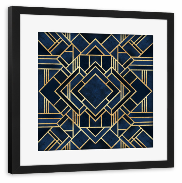 Poster mit Rahmen schwarz "Art Deco Fancy Blue" artboxONE - Abstrakt,Geometrie