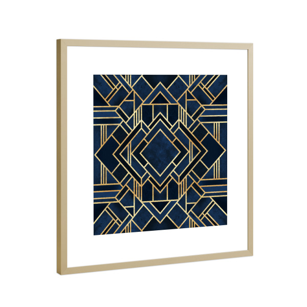 Poster mit Rahmen Gold "Art Deco Fancy Blue" artboxONE - Abstrakt,Geometrie