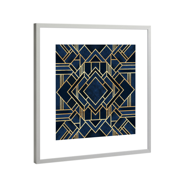 Poster mit Rahmen Silber "Art Deco Fancy Blue" artboxONE - Abstrakt,Geometrie