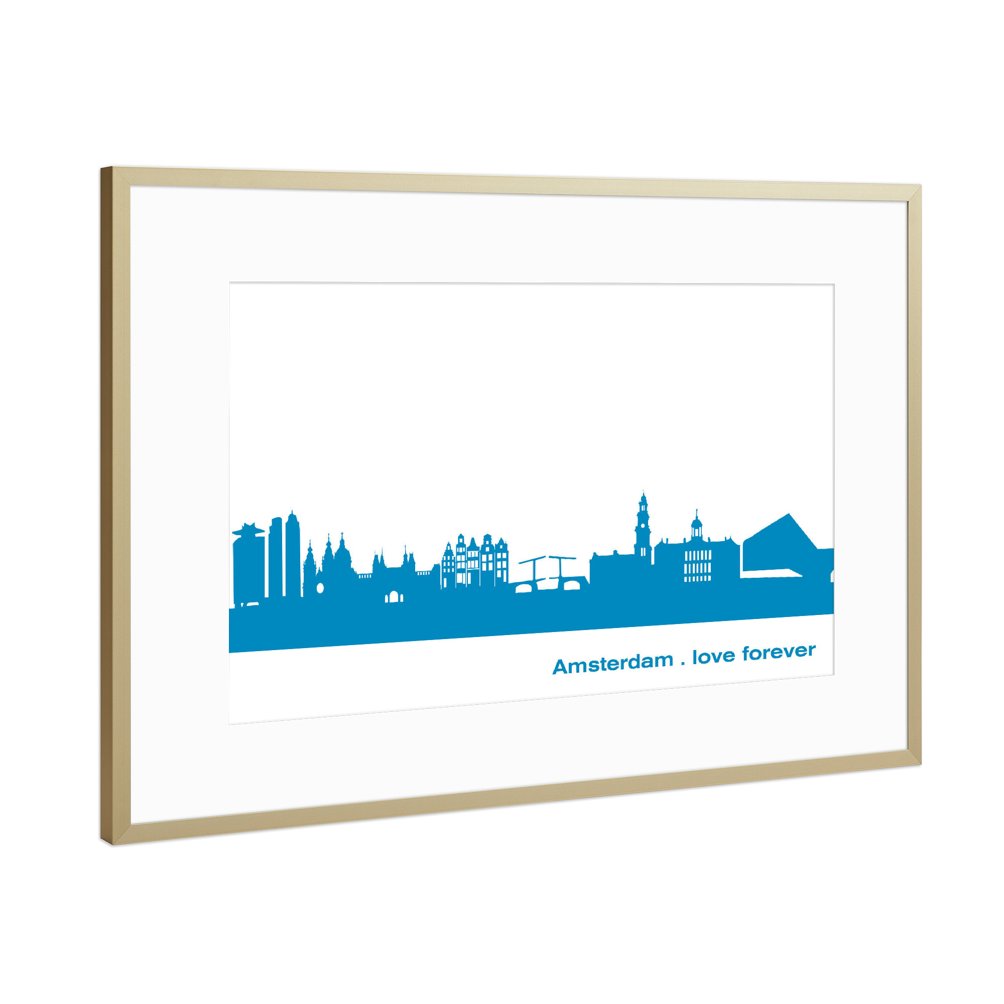 Poster mit Rahmen Gold "Amsterdam 05 Skyline Teal Print monochrome" artboxONE - Städte,Reise,Abstrakt,Architektur,Liebe,Weihnachten,Städte / Amsterdam