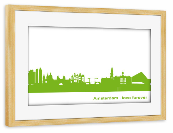 Poster mit Rahmen kiefer "Amsterdam 01 Skyline Greenery Print monochrome" artboxONE - Städte,Reise,Abstrakt,Architektur,Weihnachten,Städte / Amsterdam