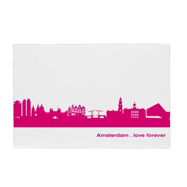 Metall Poster "Amsterdam 04 Pink Skyline Pink Print monochrome" artboxONE - Städte,Reise,Abstrakt,Architektur,Liebe,Weihnachten,Städte / Amsterdam