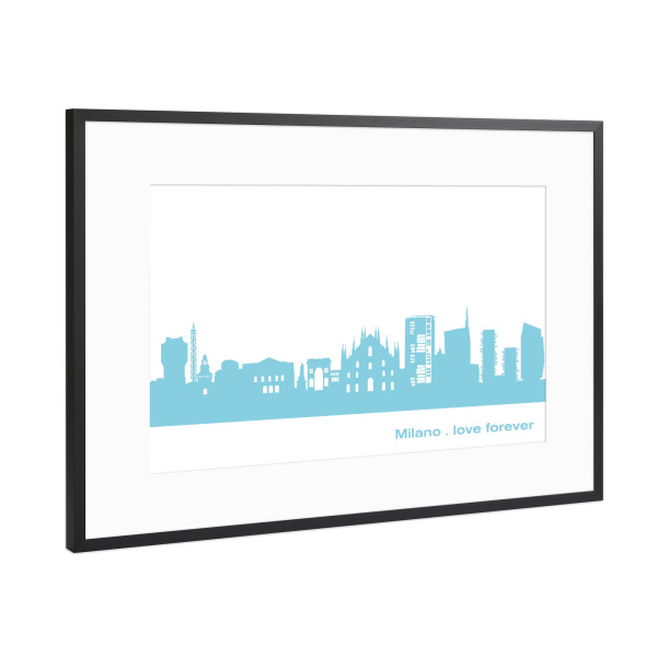 Poster mit Rahmen Schwarz (Metallic) "MAILAND 08 Skyline monochrome blue" artboxONE - Städte,Weihnachten,Städte / Mailand