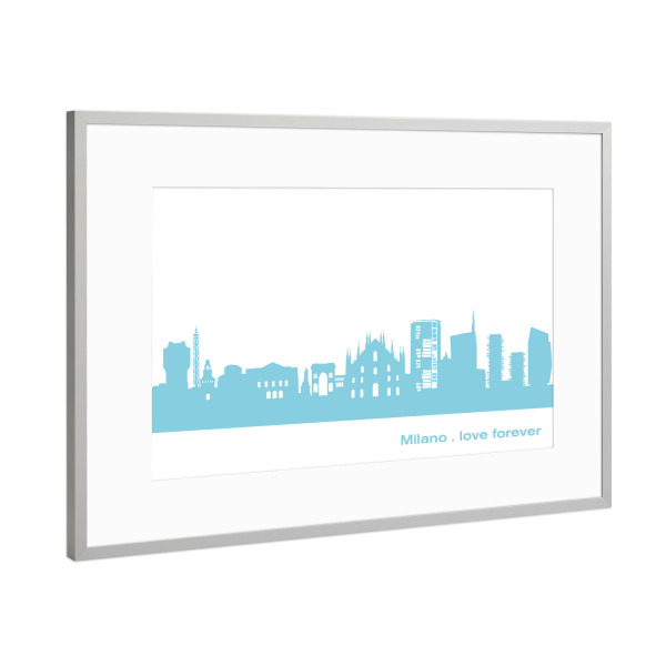 Poster mit Rahmen Silber "MAILAND 08 Skyline monochrome blue" artboxONE - Städte,Weihnachten,Städte / Mailand - Mailand,Milano,Italien,Skyline,Italy