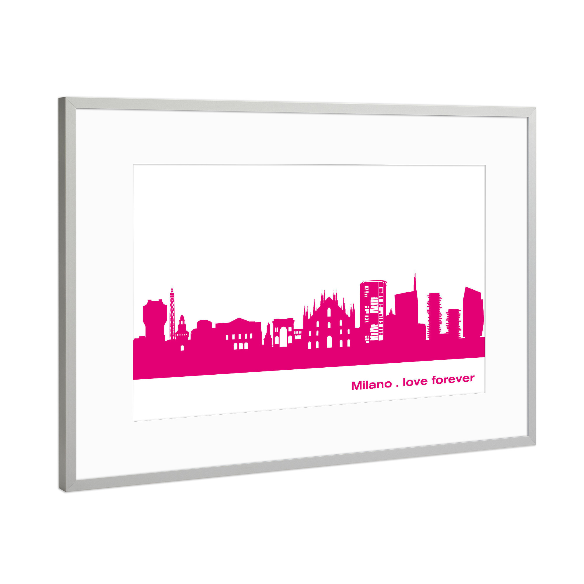 Poster mit Rahmen Silber "MAILAND 04 Skyline monochrome Pink" artboxONE - Städte,Städte / Mailand - Mailand,Milano,Italien,Skyline,Italy