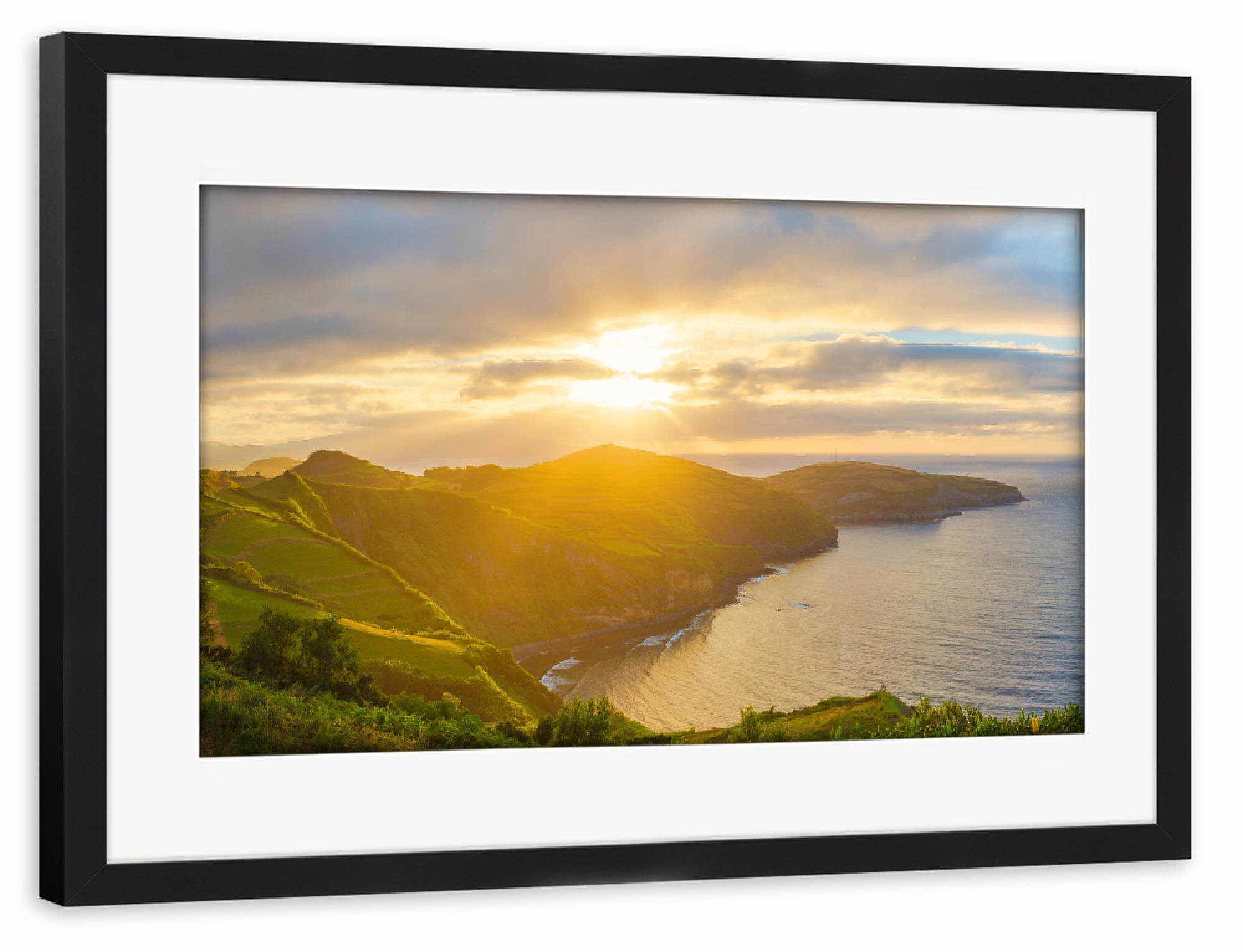 Poster mit Rahmen schwarz "Miradouro de santa iria" artboxONE - Natur,Reise - Insel,Sonnenuntergang,Meer,Sao miguel,Azoren,Portugal